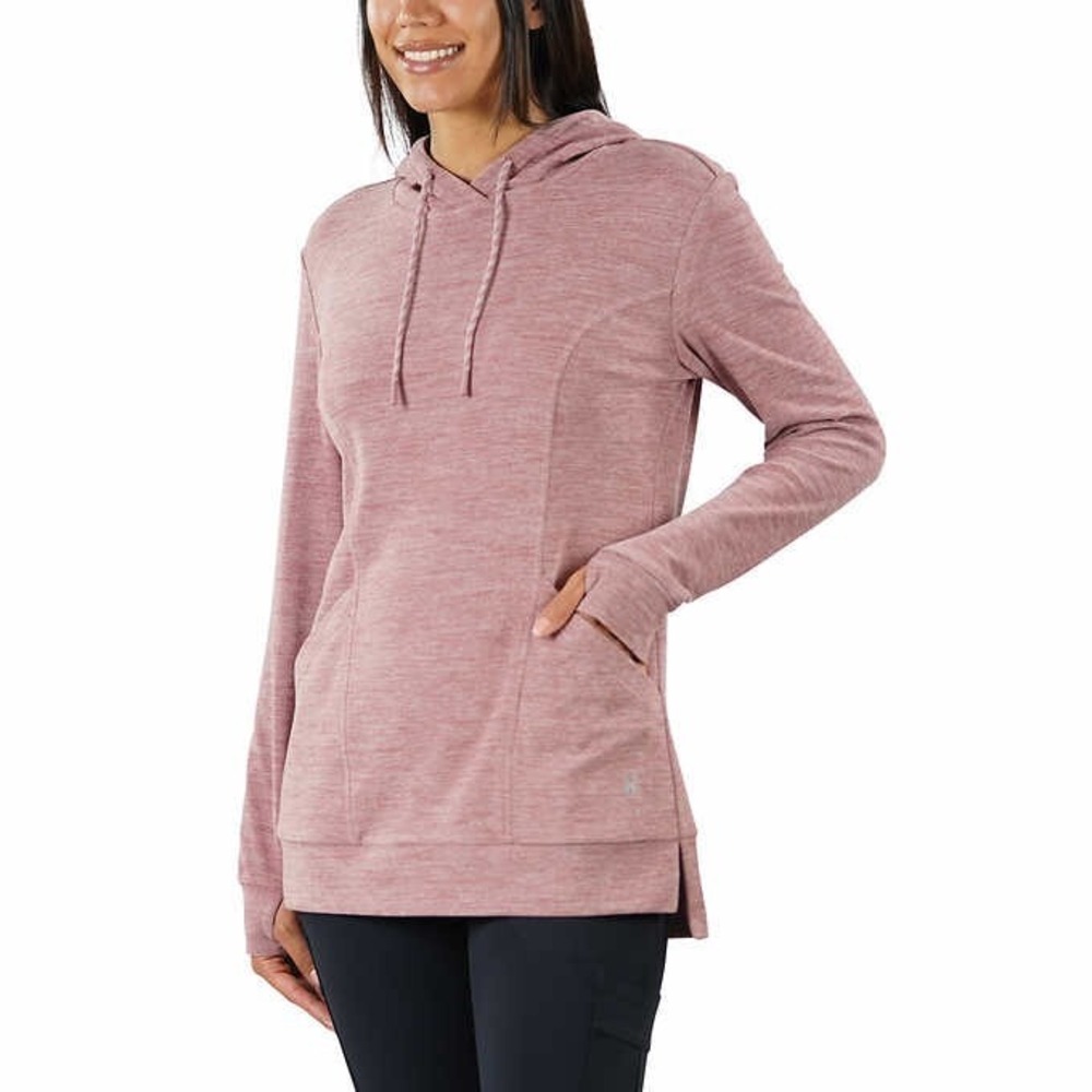 Spyder Hoodie Womens XL Pockets Thumb Holes Tunic Length Reflective Logo Pink - Picture 2 of 4